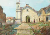 Emilio Moncayo, Impressionist Landscape of the Church and Village of San Sebastian, Oil on canvas