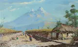 Emilio Moncayo, Impressionist Landscape of Natives, Oil on canvas.