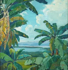 Bernard Arosteguy, Landscape with Ocean Inlet, Oil on board