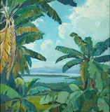 Bernard Arosteguy, Landscape with Ocean Inlet, Oil on board