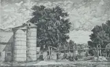 Luigi Lucioni, Two Silos, Etching