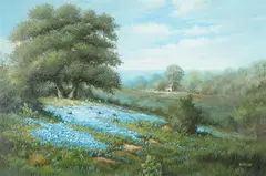 George H. Nicholas, Texas Bluebonnets, Oil on canvas