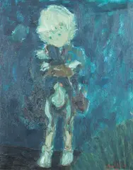 Ann Febri, Girl Holding Puppy, Oil on canvas