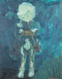 Ann Febri, Girl Holding Puppy, Oil on canvas