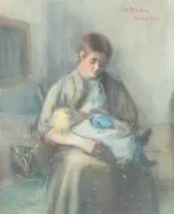 Mary Stapley, Mother Nursing Child, Watercolor