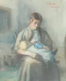 Mary Stapley, Mother Nursing Child, Watercolor