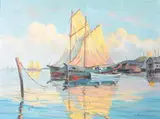 Henry Ellis Mattson N.A, In the Harbor-Rockport, Oil on canvas