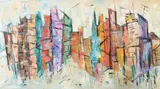 Betty C. Williams, Abstract Cityscape with Skyscrapers, Oil on canvas