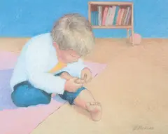 J. Bukoff, Young Boy Playing with His Toes, Pastel