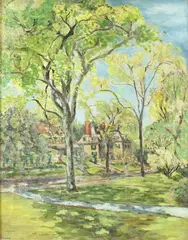 Janet Dunham Saxon, Spring Day Philadelphia, Oil on canvas Click here to view supplemental information for this lot.