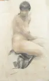 Beatrice Kern, Seated Female Nude, Pencil and charcoal drawing on paper