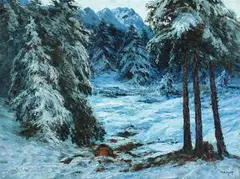 Hugo Kreyssig, Winter Scene, Oil on canvas