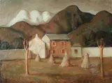 Giovanni Toffolo Anzil, Two-Sided Painting; View of Farm Field/Partial Portrait of Female Playing a Guitar, Oil on canvas Click here to view supplemental information for this lot.