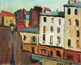 Jacques Bouyssou, View of a Parisian Street and Buildings, Oil on artist's board Click here to view supplemental information for this lot.