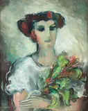 Justin McCarthy, Portrait of Woman with Bouquet of Flowers, Oil on canvas Click here to view supplemental information for this lot.