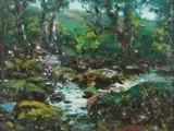 John Colin Forbes, Impressionist View of Stream Amidst Brightly Colored Flora, Oil on canvas Click here to view supplemental information for this lot.