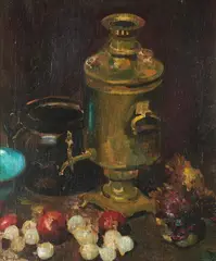 Rudolfo Novelli, Still Life with Russian Samovar, Oil on canvas Click here to view supplemental information for this lot.