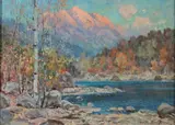 Paul Thorsten Jansen Fjellboe, A Utah River Scene, This is a vivid Impressionist view painted in a wide variety of pastel Impressionist colors