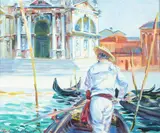 Charles Merrill Mount, Gondolier in Venice, Sargent had a profound and lasting impact on Mount's classical Impressionist style, in which be painted in buttery, impasto brush strokes and high key pastel colors