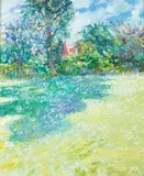 Charles Merrill Mount, The Daisy Lawn, Sargent had a profound and lasting impact on Mount's classical Impressionist style, in which be painted in buttery, impasto brush strokes and high key pastel colors