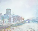 Charles Merrill Mount, The Four Courts (Dublin, Sargent had a profound and lasting impact on Mount's classical Impressionist style, in which be painted in buttery, impasto brush strokes and high key pastel colors