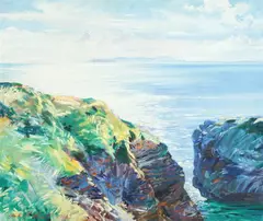 Charles Merrill Mount, Cliffs at Donabate, Sargent had a profound and lasting impact on Mount's classical Impressionist style, in which be painted in buttery, impasto brush strokes and high key pastel colors