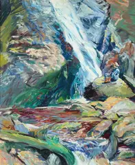 Charles Merrill Mount, Rocky Stream and Water, Sargent had a profound and lasting impact on Mount's classical Impressionist style, in which be painted in buttery, impasto brush strokes and high key pastel colors