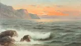 Nels Hagerup, Surf Crashing on California Coast at Sunset, Oil on canvas
