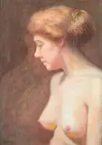 Nude Study of a Contemplative Anna Ebletoft Rolle by A. H. O. Rolle, D.C. (1919-1932, except 1925) and the Washington Watercolor Club (1930-1937), offered Feb 2013