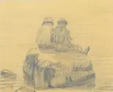 A. H. O. Rolle, Little Boy and Girl ( Rolle'S Daughter Maxine) Sitting on Rock at Edge of Ocean, D.C. (1919-1932, except 1925) and the Washington Watercolor Club (1930-1937)