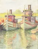 Fishing Boats by A. H. O. Rolle, D.C. (1919-1932, except 1925) and the Washington Watercolor Club (1930-1937), offered Feb 2013