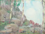 Cows Grazing on a Rocky Hill on a Clear Day with Cumulus Clouds by A. H. O. Rolle, D.C. (1919-1932, except 1925) and the Washington Watercolor Club (1930-1937), offered Feb 2013