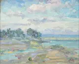 A. H. O. Rolle, Potomac Flats, It also appears that Rolle experimented with this painting, by putting some sand in his oil pigment, and, did so, in a very effective manner