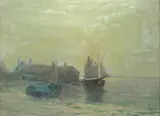 Inlet at Night,Sailboats Near Dock (The Inner Bay by A. H. O. Rolle, D.C. (1919-1932, except 1925) and the Washington Watercolor Club (1930-1937), offered Feb 2013