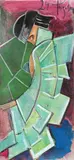 Lyubov Popova, Cubistic Abstract Painting of a Standing Woman in Profile, Oil (or gouache) on wood panel