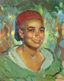 José Cruz Herrera, A Moroccan Boy Wih a Broad, Oil on wood panel Click here to view supplemental information for this lot.