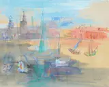 Jean Dufy, Sailboats in the Entrance to a French Harbor