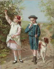 Albert Roosenboom, Mid-Victorian Childhood Courting Scenes: a Pair, Oil on canvas Click here to view supplemental information for this lot.