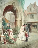 Emile Georges Weiss, The Flower Seller, Oil on board