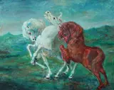 Aligi Sassu, Three Horses (Tre Cavilli0 ), Oil on canvas Click here to view supplemental information for this lot.