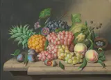 Eloise Harriet Stannard, Still Life of Fruit Including Pineapple, PLUMS AND BIRD NEST, oil on canvas Click here to view supplemental information for this lot.