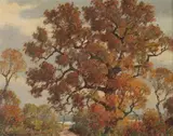 Benson Bond Moore, Oak in Autumn, DC 1875-1941) were the 2 DC artists and 2 of only 12 Southern Impressionists selected by Professor William Gerdts, for inclusion in his very popular, scholarly, well-written, trailblazing book American Impressionism, published in 1984, which is still in print and selling well, and Moore's classical American Impressionist style, up through c. 1925 and his post c. 1925 evolution into a truly unique form of Impressionism, not practiced by any other American artist, in which almost all