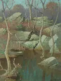 Benson Bond Moore, A Rocky Ravine, DC 1875-1941) were the 2 DC artists and 2 of only 12 Southern Impressionists selected by Professor William Gerdts, for inclusion in his very popular, scholarly, well-written, trailblazing book American Impressionism, published in 1984, which is still in print and selling well, and Moore's classical American Impressionist style, up through c. 1925 and his post c. 1925 evolution into a truly unique form of Impressionism, not practiced by any other American artist, in which almost all