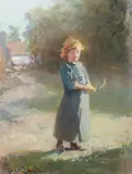 Minerva J. Chapman, Young Girl Holding a Feather, Oil on canvas
