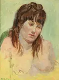 Moses Soyer, Contemplative Auburn -Haired Female Nude