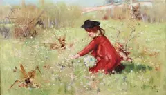 Picking a Posy by Dawson Dawson-Watson, Oil on canvas, offered Feb 2013