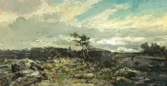 Charles Henry Miller, Sunset at Purgatory, N.Y." Oil on canvas