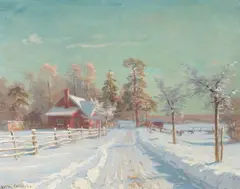 Snowy Road Near New Haven (Connecticut) by Herman Södersten, Oil on canvas Click here to view supplemental information for this lot., sold Feb 2013