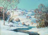 Walter Koeniger, Winding River in Winter Snow, Oil on boardIn original period gold leaf frame