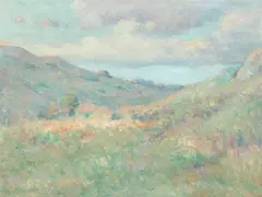 Arthur Hoeber, Impressionist Rolling Landscape of Grassy, Oil on canvas
